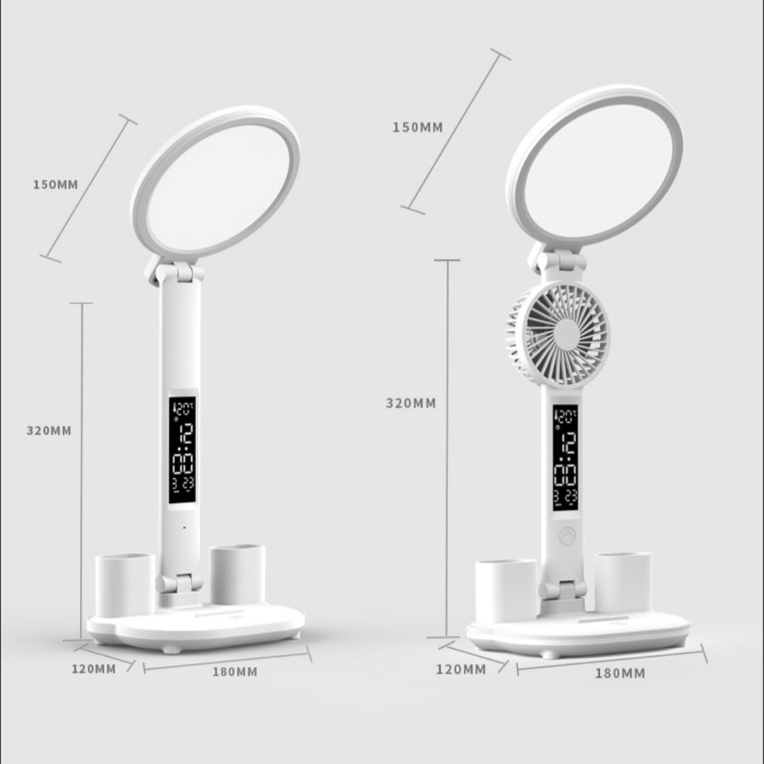 LED Study Lamp Clock w/ Pencil Holders & Fan