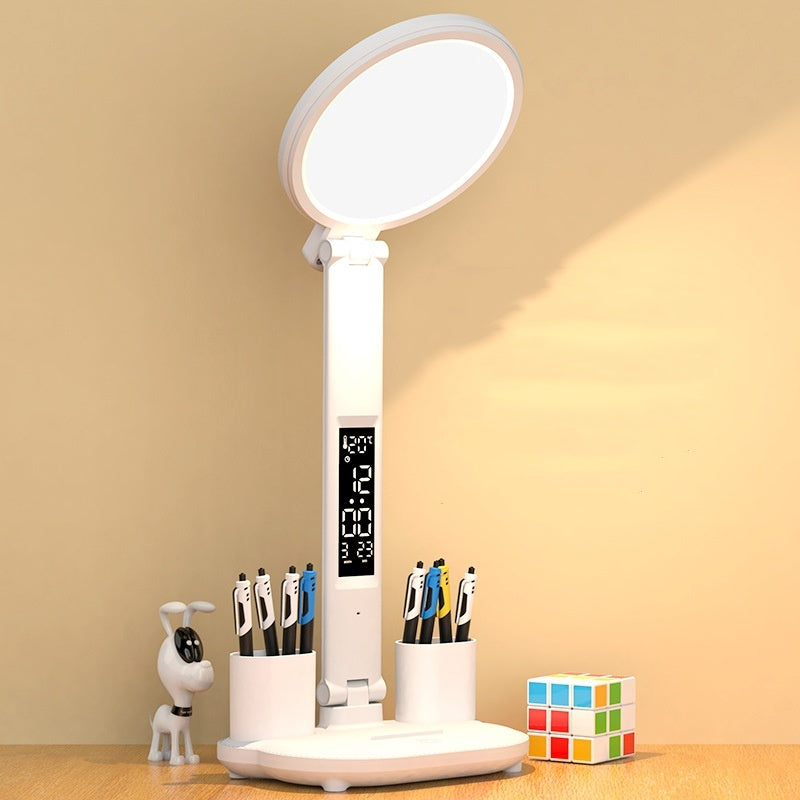 LED Study Lamp Clock w/ Pencil Holders & Fan