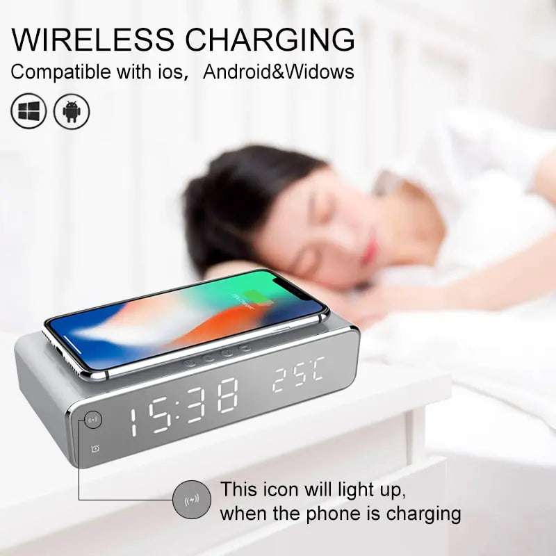 LED Alarm Clock W/ Wireless Charging