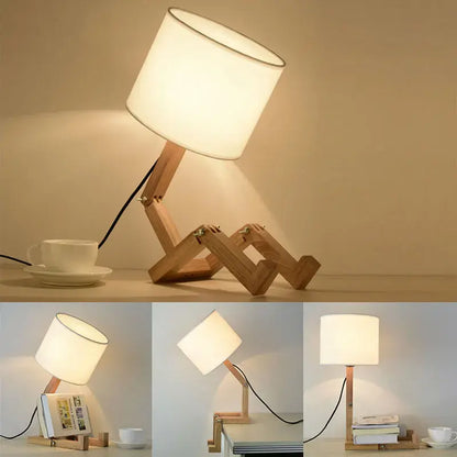 Wooden Robot Table Lamp