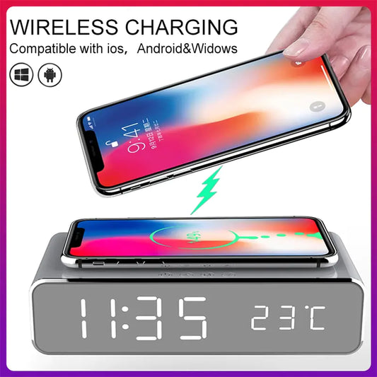 LED Alarm Clock W/ Wireless Charging