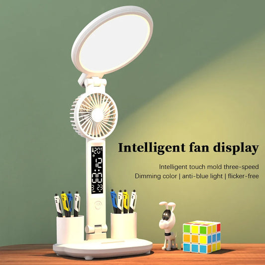 LED Study Lamp Clock w/ Pencil Holders & Fan