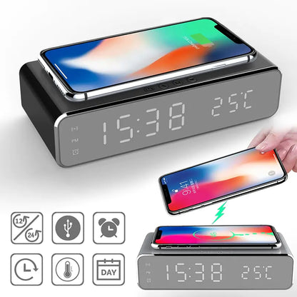 LED Alarm Clock W/ Wireless Charging